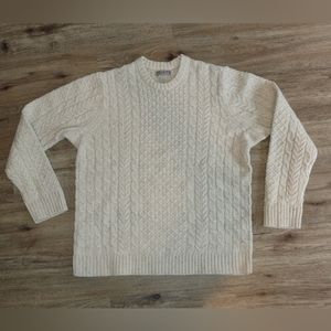 Duluth Trading Co Shetland Wool Cable Knit Sweater Cream Pullover Mens-XL/Tall